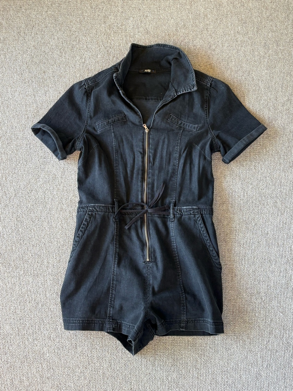 Paige Black Short Sleeve Denim Romper